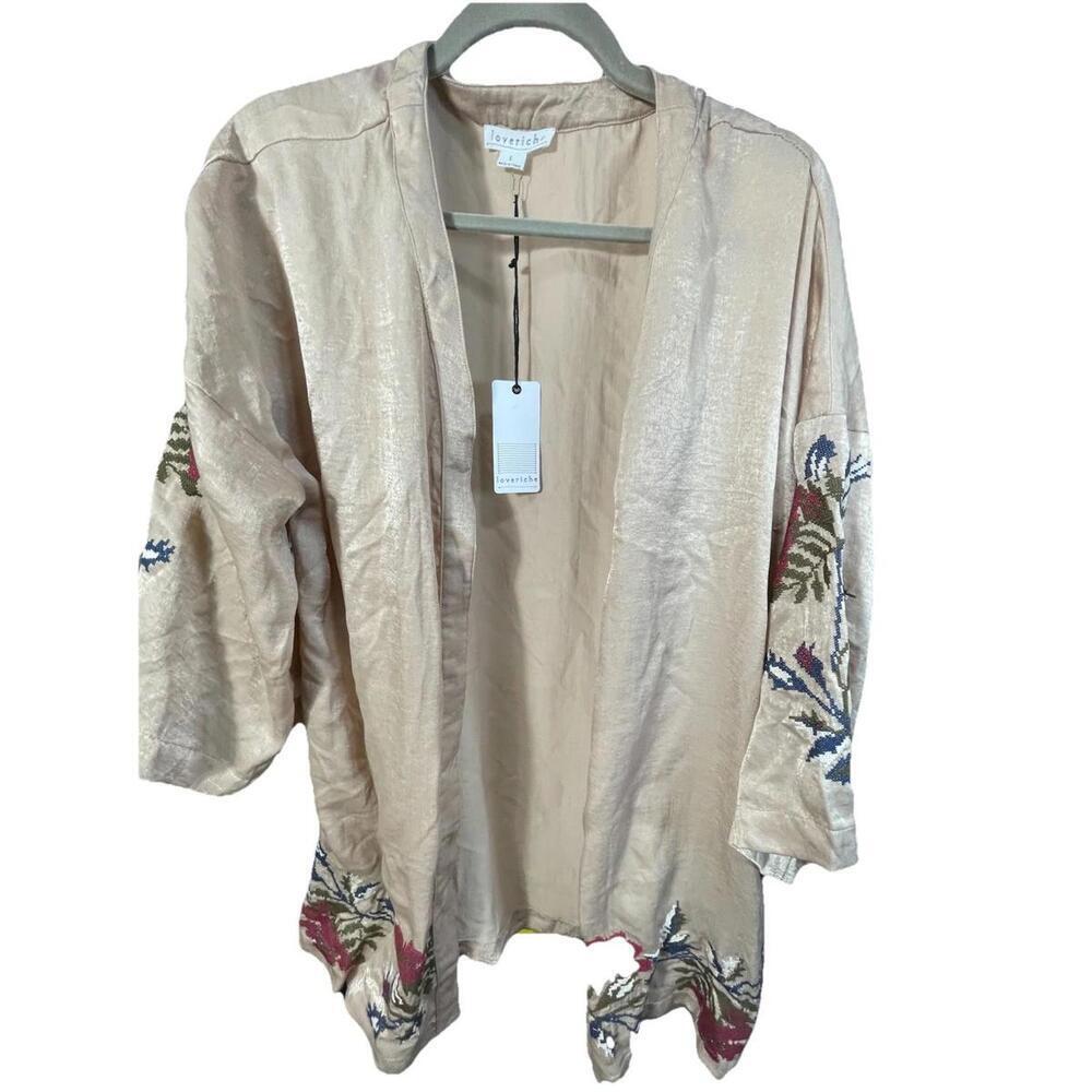 NWT Love Riche Embroidered Kimono Duster Cardigan Boho Floral Festival Sz L